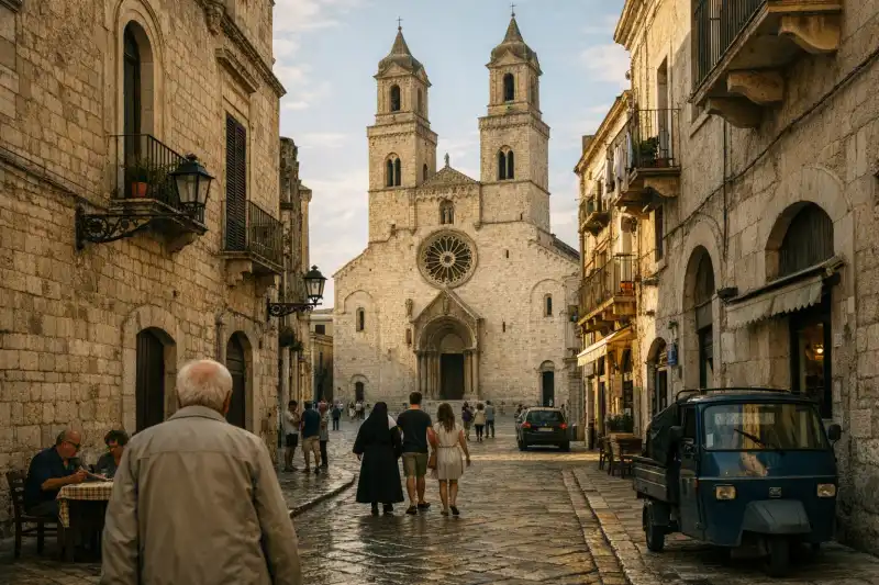 Historic streets and cathedral in Altamura, Italy