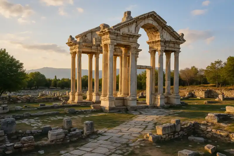 Ancient stadium and marble ruins at Aphrodisias in Turkey