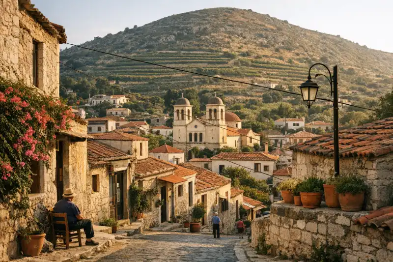 Traditional streets and archaeological landscape of Archanes in Crete, Greece