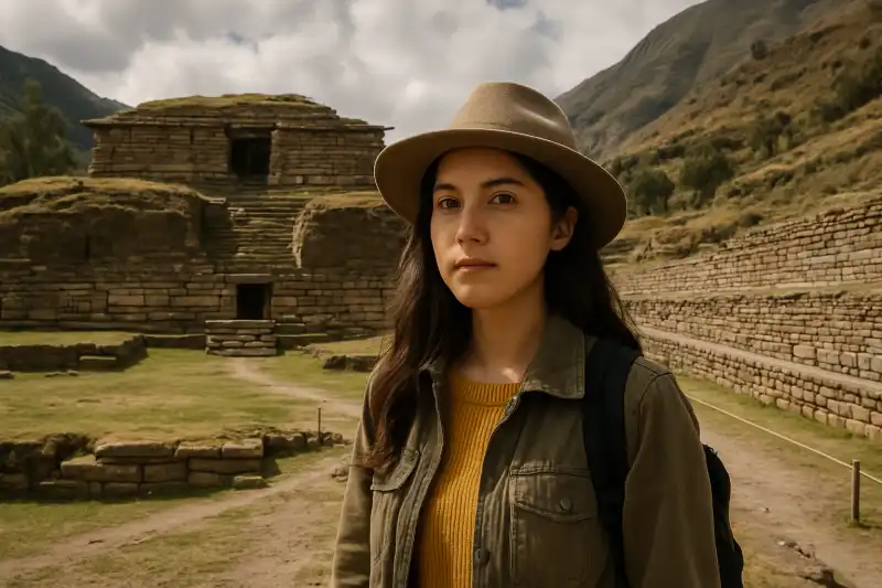 Stone temple architecture and mountain setting at Chavín de Huántar in Peru