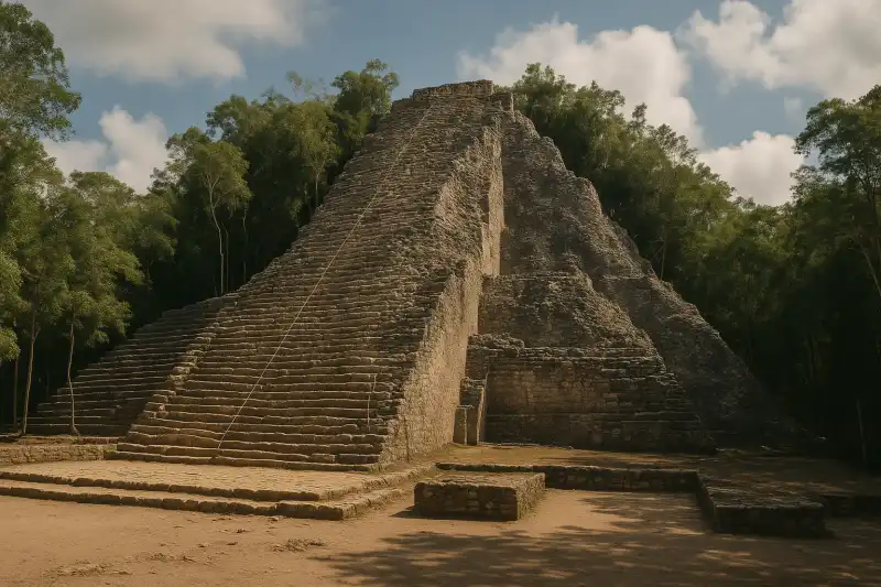 Forest paths and ancient stone structures at Coba in Quintana Roo, Mexico