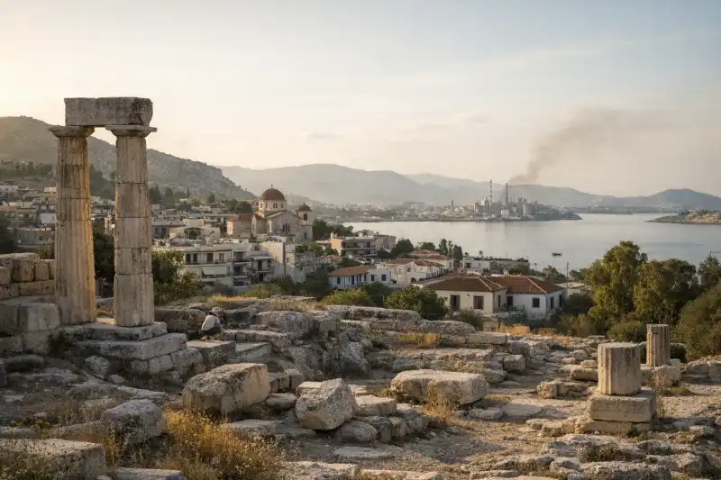 Ancient stone ruins and sanctuary remains at Eleusis in Greece