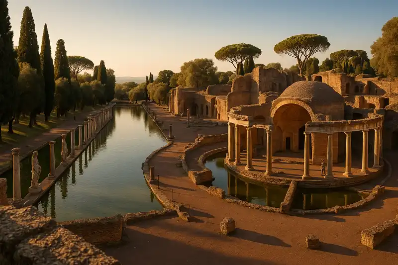 Canopus canal and colonnade at Hadrian's Villa, Tivoli, Italy