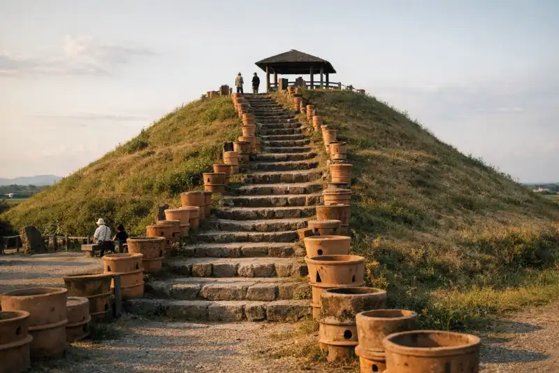 Inariyama Tumulus burial mound in Japan, viewed within the Sakitama Kofun Cluster landscape