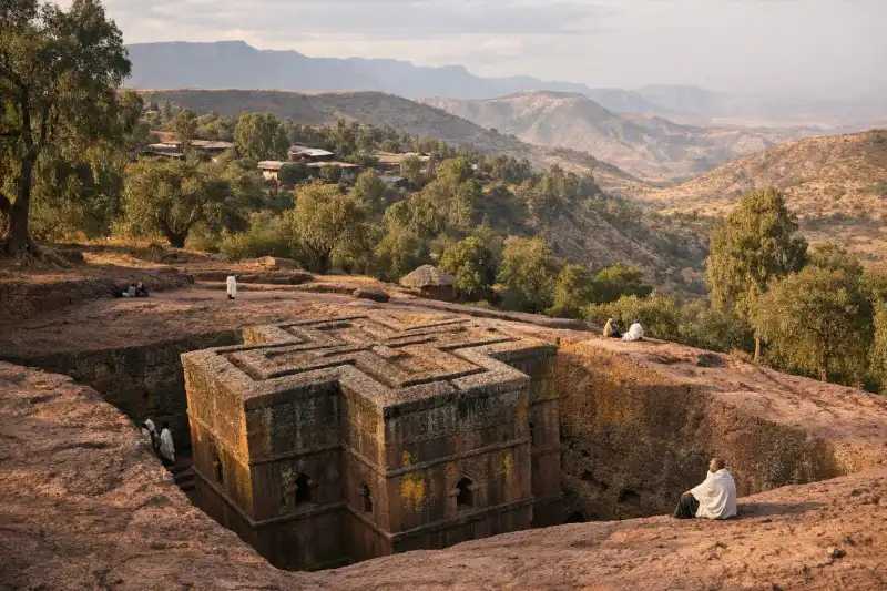 Rock-hewn churches and highland sacred landscape of Lalibela in Ethiopia