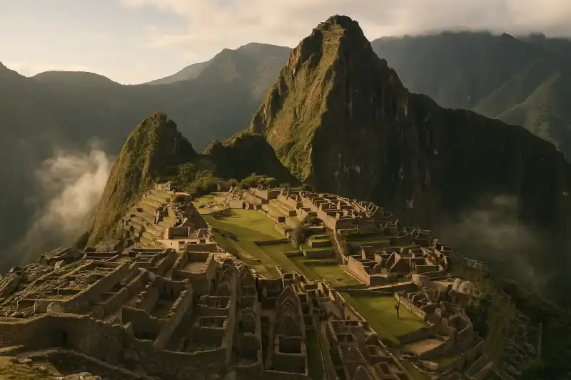 Stone terraces and mountain views at Machu Picchu in Peru