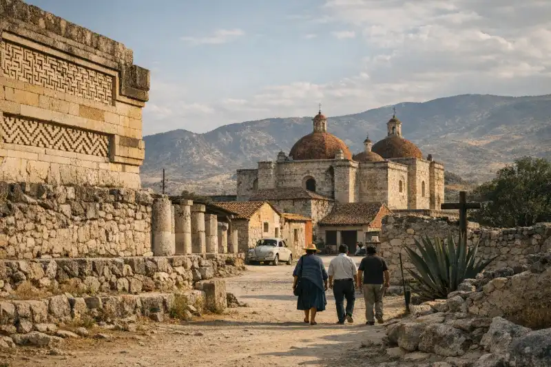 Stone mosaic walls at Mitla in Oaxaca, Mexico