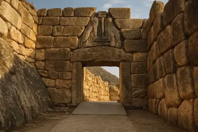 The Lion Gate and Cyclopean walls at Mycenae in the Peloponnese