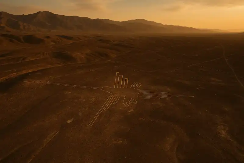 Ancient geoglyph lines crossing the desert near Nazca, Peru