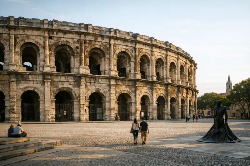 The Roman arena of Nîmes in France with its preserved exterior arcades
