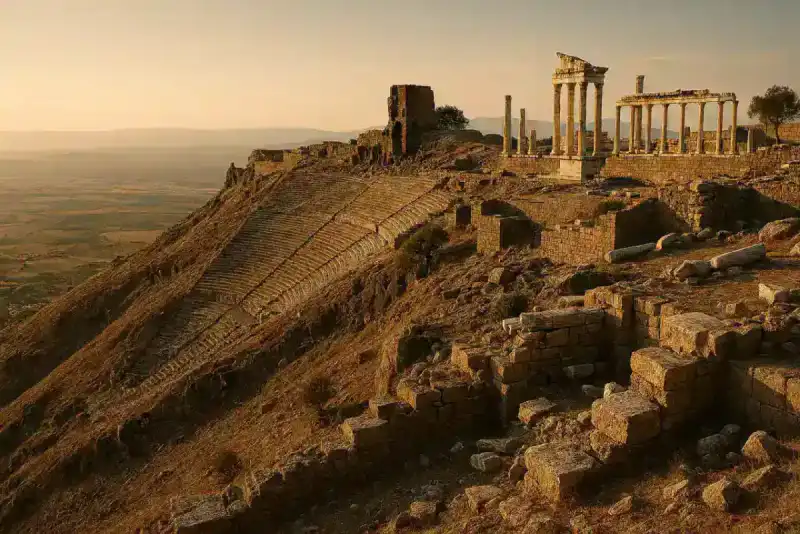 Hilltop ruins and theater at Pergamon in Turkey