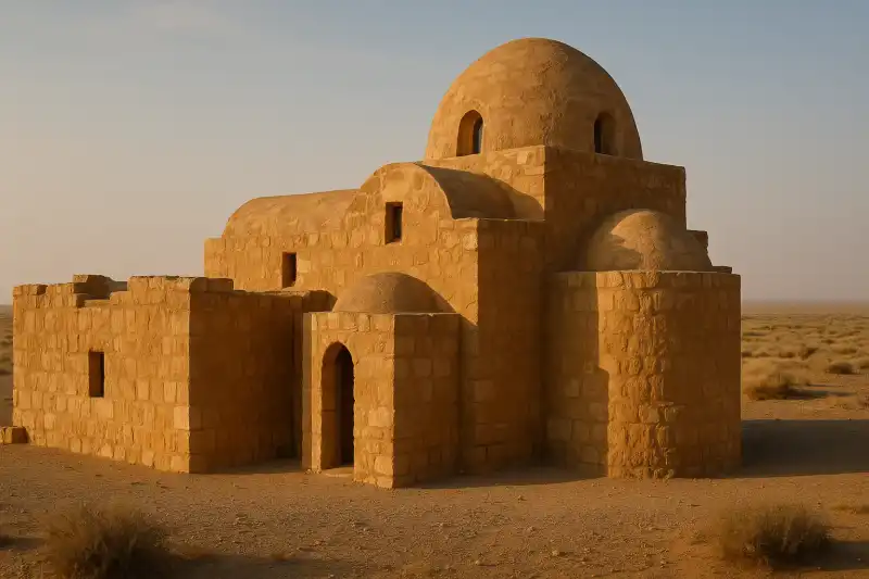 Interior frescoes and paintings in Qasr Amra desert castle, Jordan