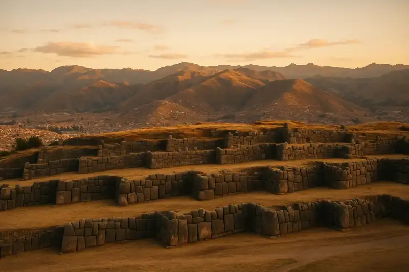 Massive Inca stone walls at Sacsayhuaman above Cusco, Peru