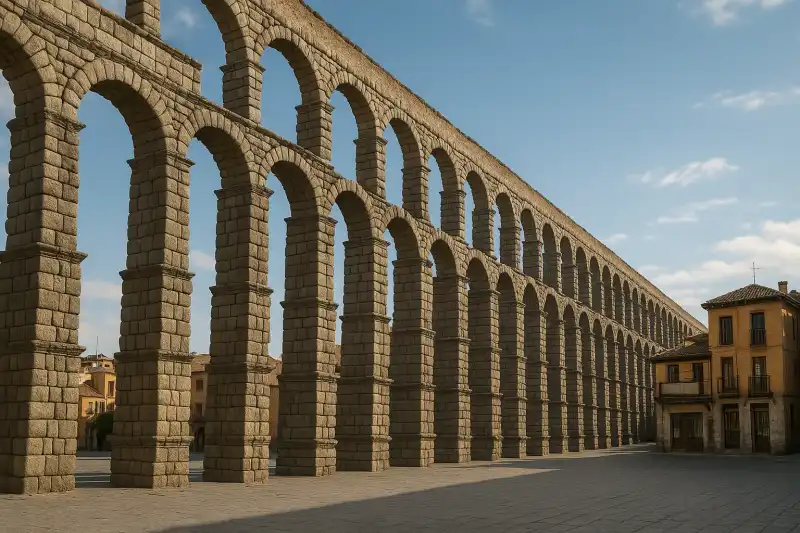 The Roman aqueduct crossing Segovia, Spain
