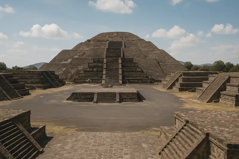 The Pyramid of the Sun and Avenue of the Dead at Teotihuacan in Mexico