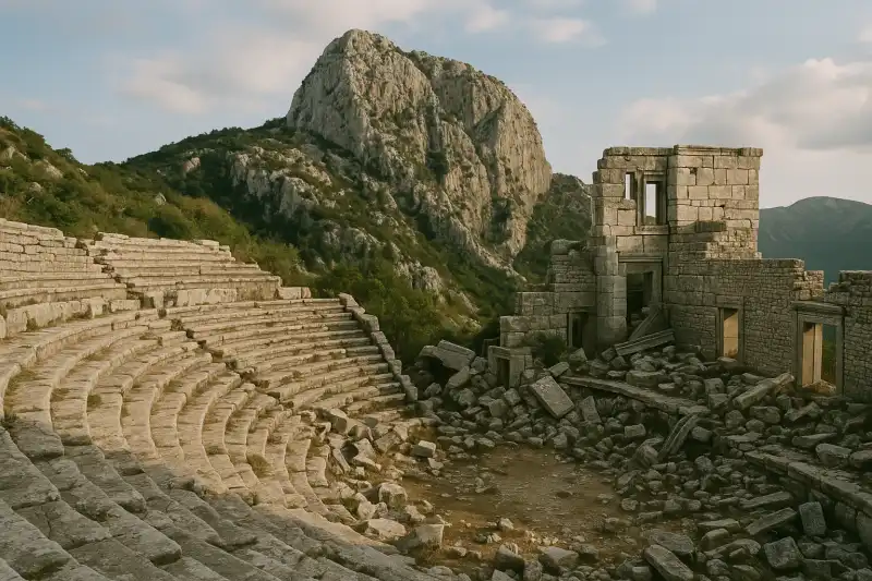Mountain ruins and theater landscape at Termessos near Antalya