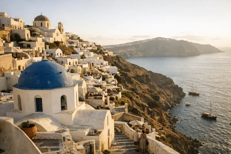 Ruins of Ancient Thera on Santorini in Greece overlooking the Aegean Sea