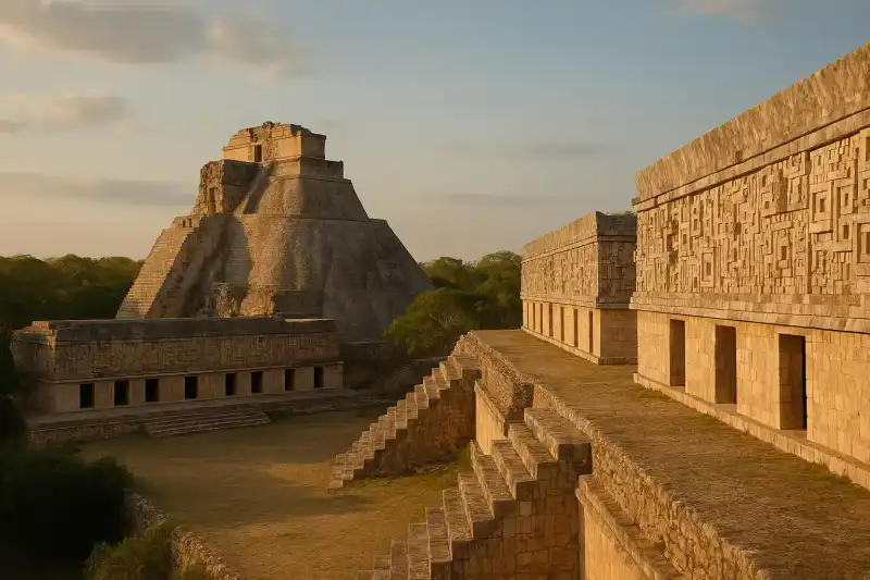 Puuc stone architecture and the Pyramid of the Magician at Uxmal in Yucatán