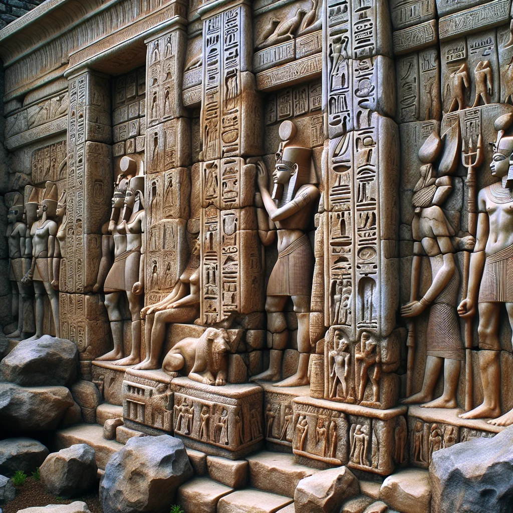 Temple of Seti I at Abydos, Egypt, showing colorful relief carvings and hieroglyphic walls