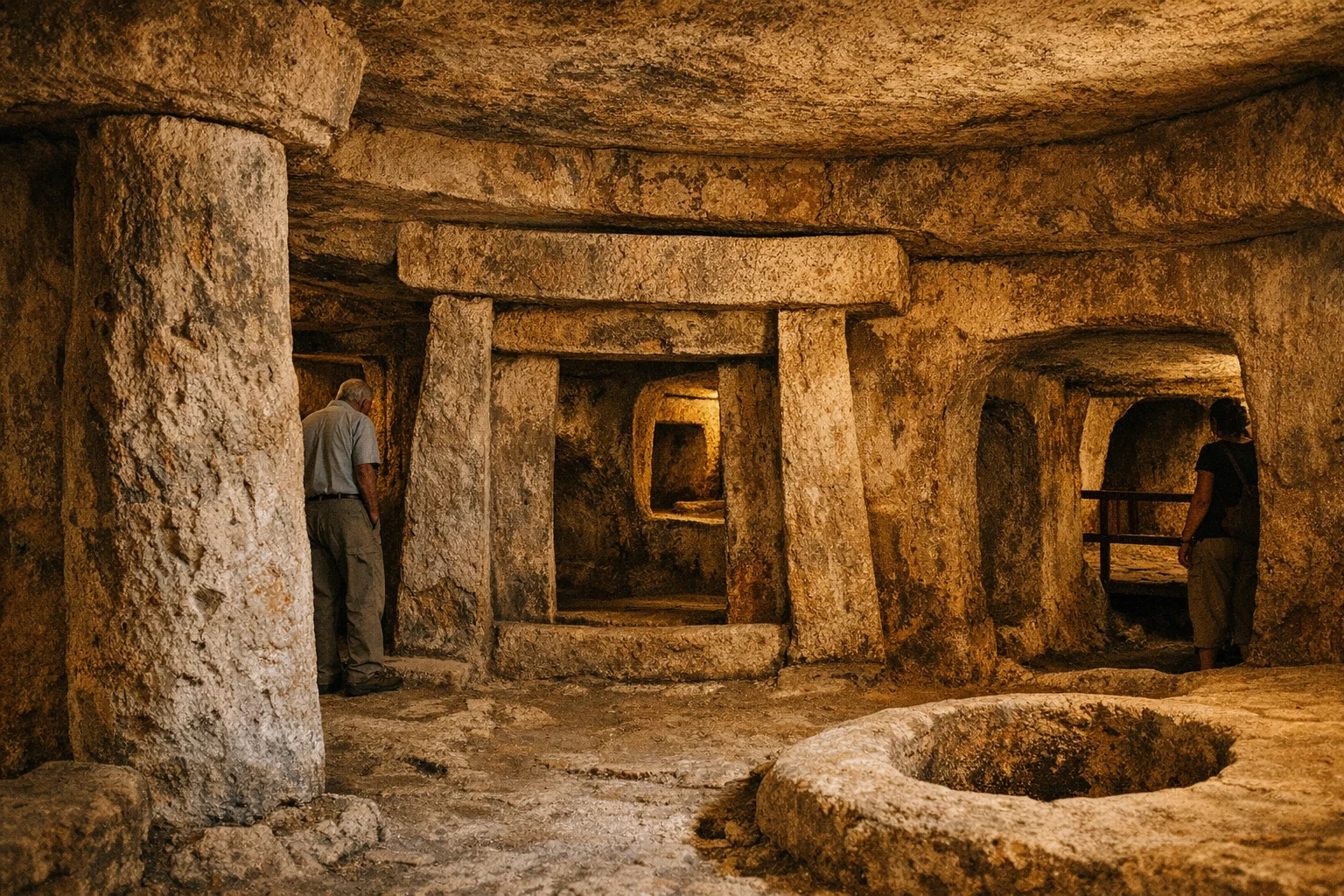 Interior chambers of Ħal Saflieni Hypogeum in Malta, the prehistoric underground temple and necropolis