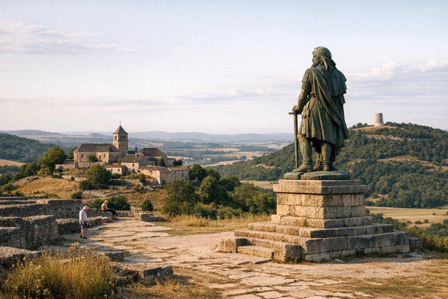Archaeological remains at Alesia in France on the Mont Auxois hilltop