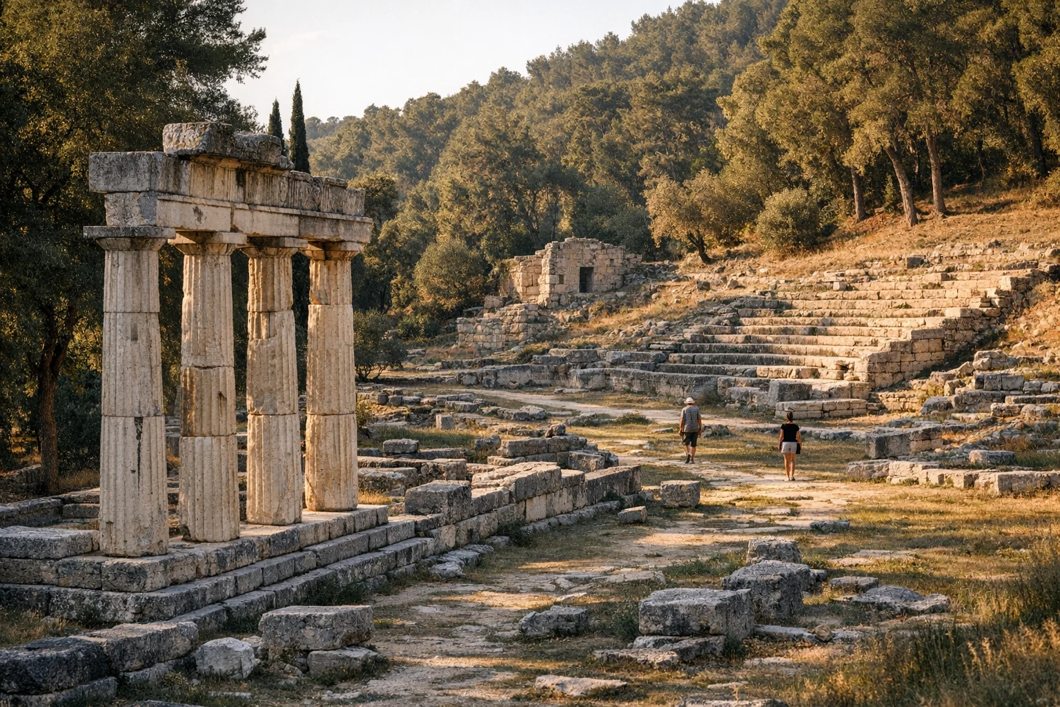 Ruins of the Amphiareion of Oropos sanctuary in Greece set in a green valley