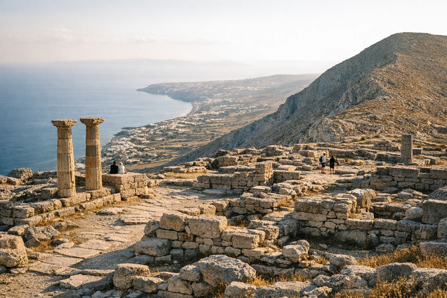 Ruins of Ancient Thera on Santorini in Greece overlooking the Aegean Sea