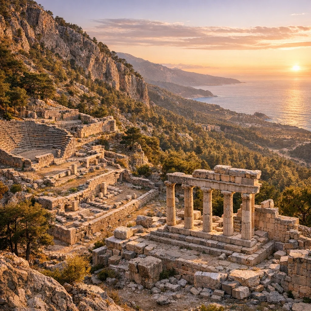 Arykanda temple ruins overlooking Lycian landscape