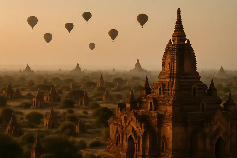 Temples of Bagan, Myanmar at golden hour