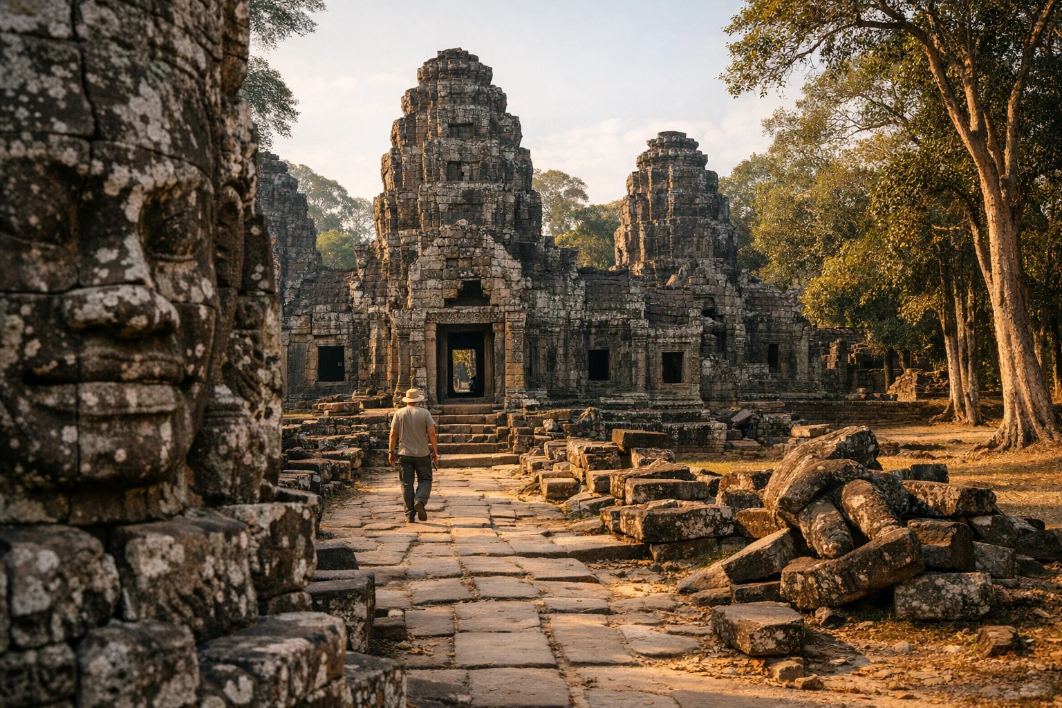 Stone galleries and weathered towers at Banteay Kdei in Cambodia