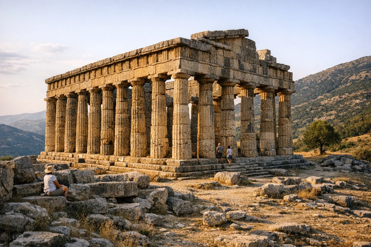The Temple of Apollo Epicurius at Bassae in Greece beneath its protective shelter in the Arcadian mountains