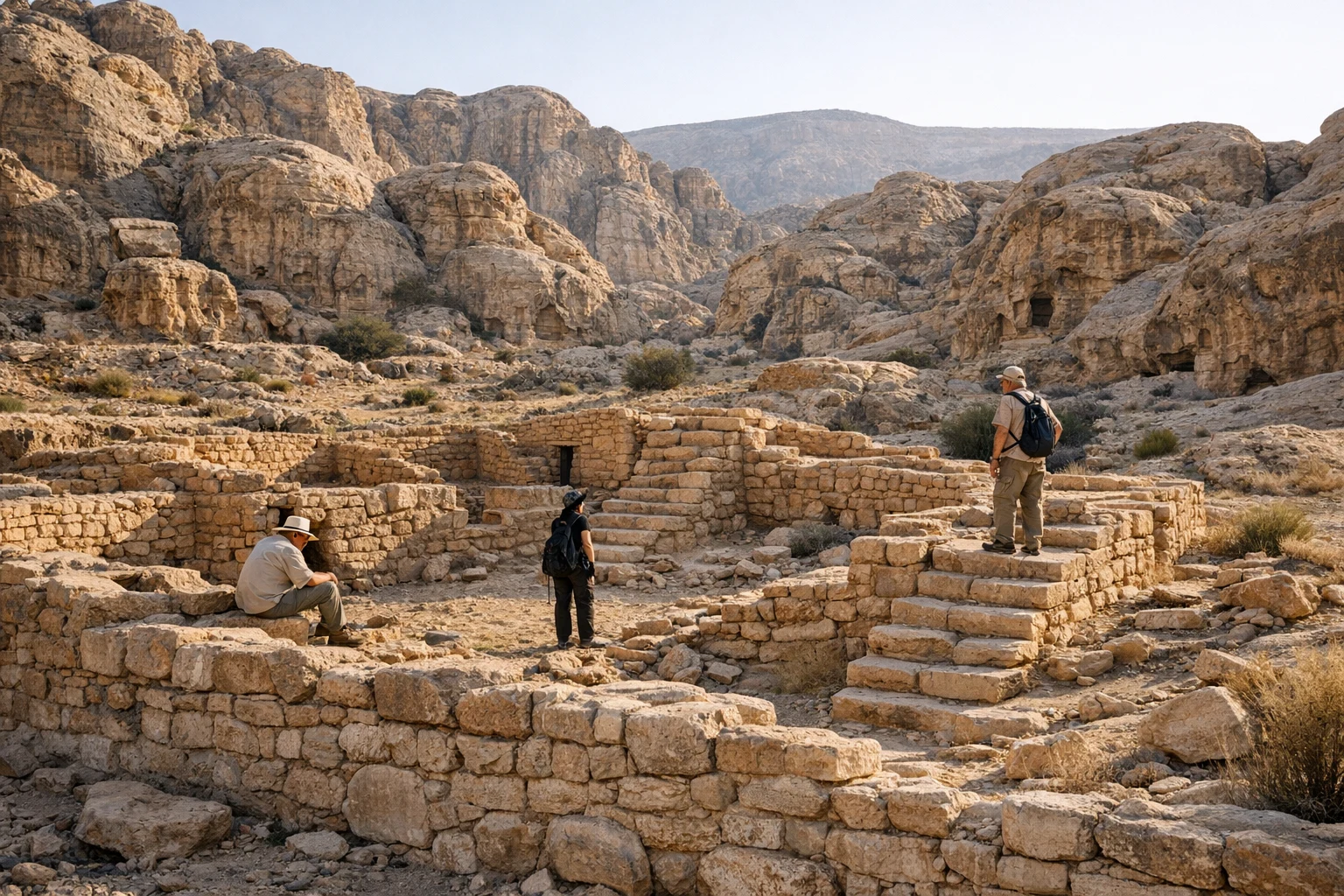 Stone remains at Beidha archaeological site near Petra in Jordan