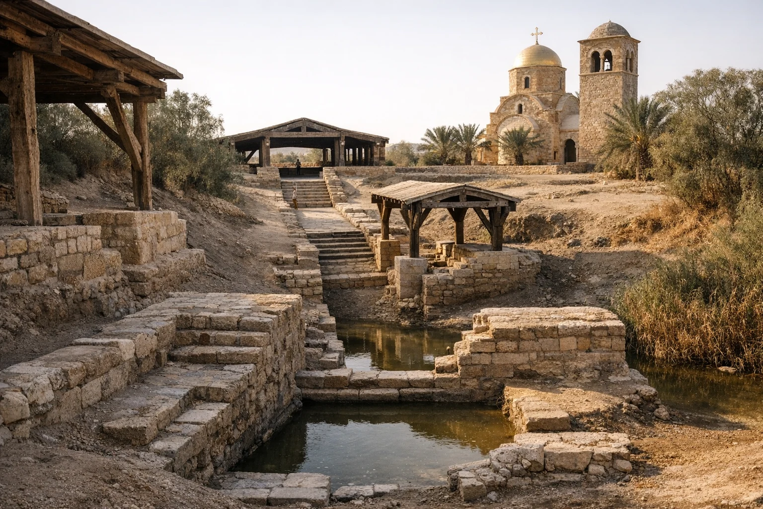 Archaeological ruins and natural springs of Bethany Beyond the Jordan in Jordan along the Jordan River