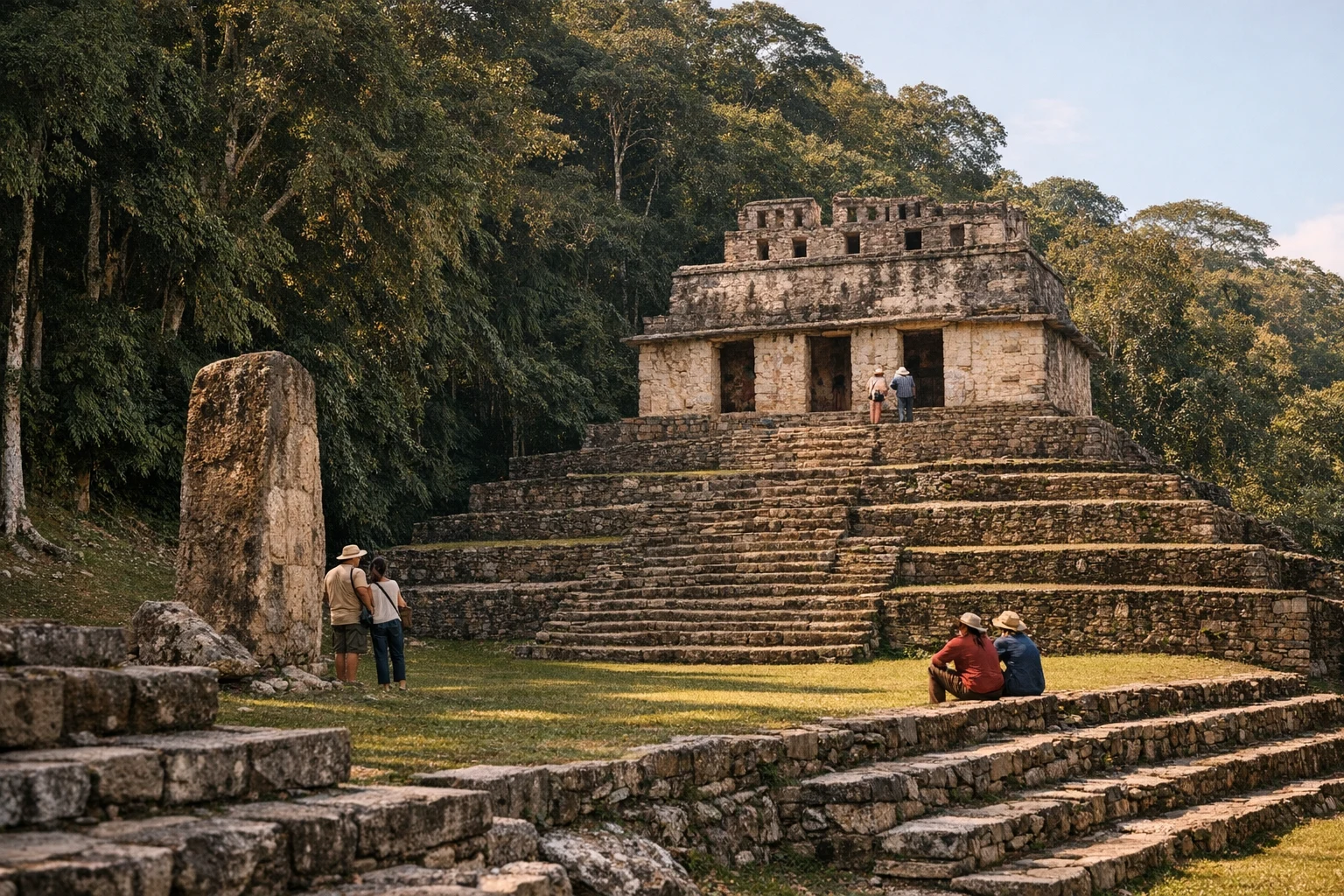 Ancient structures and rainforest surroundings at Bonampak in Chiapas, Mexico