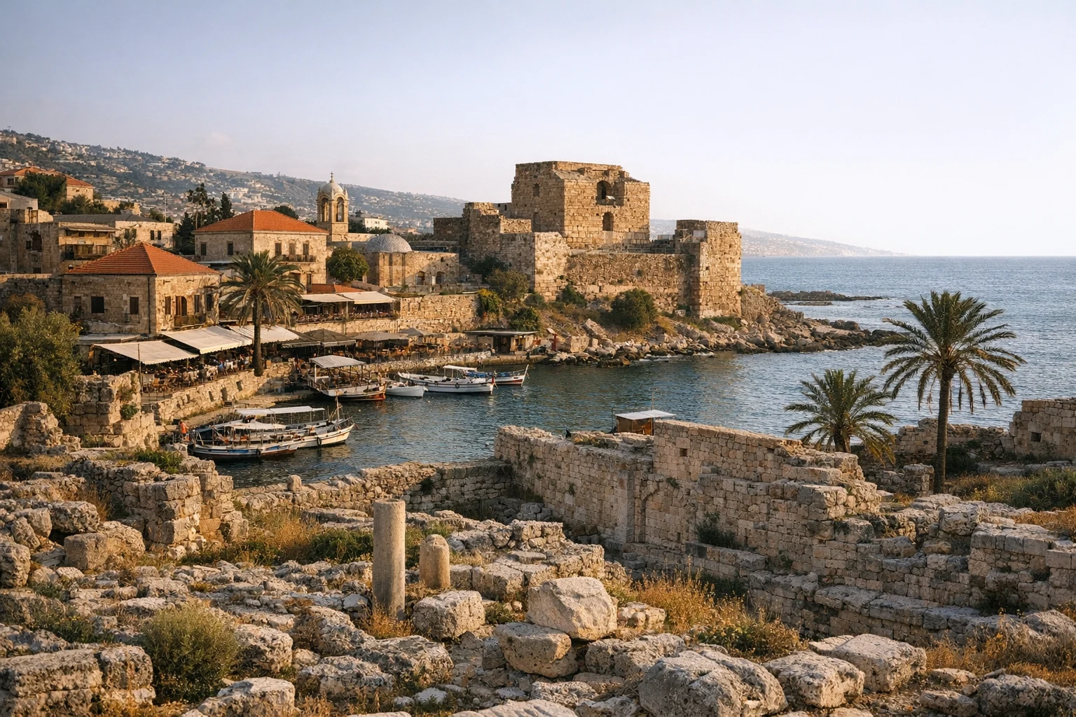 Ancient ruins of Byblos under the Lebanese sky, showcasing Phoenician architecture in Lebanon
