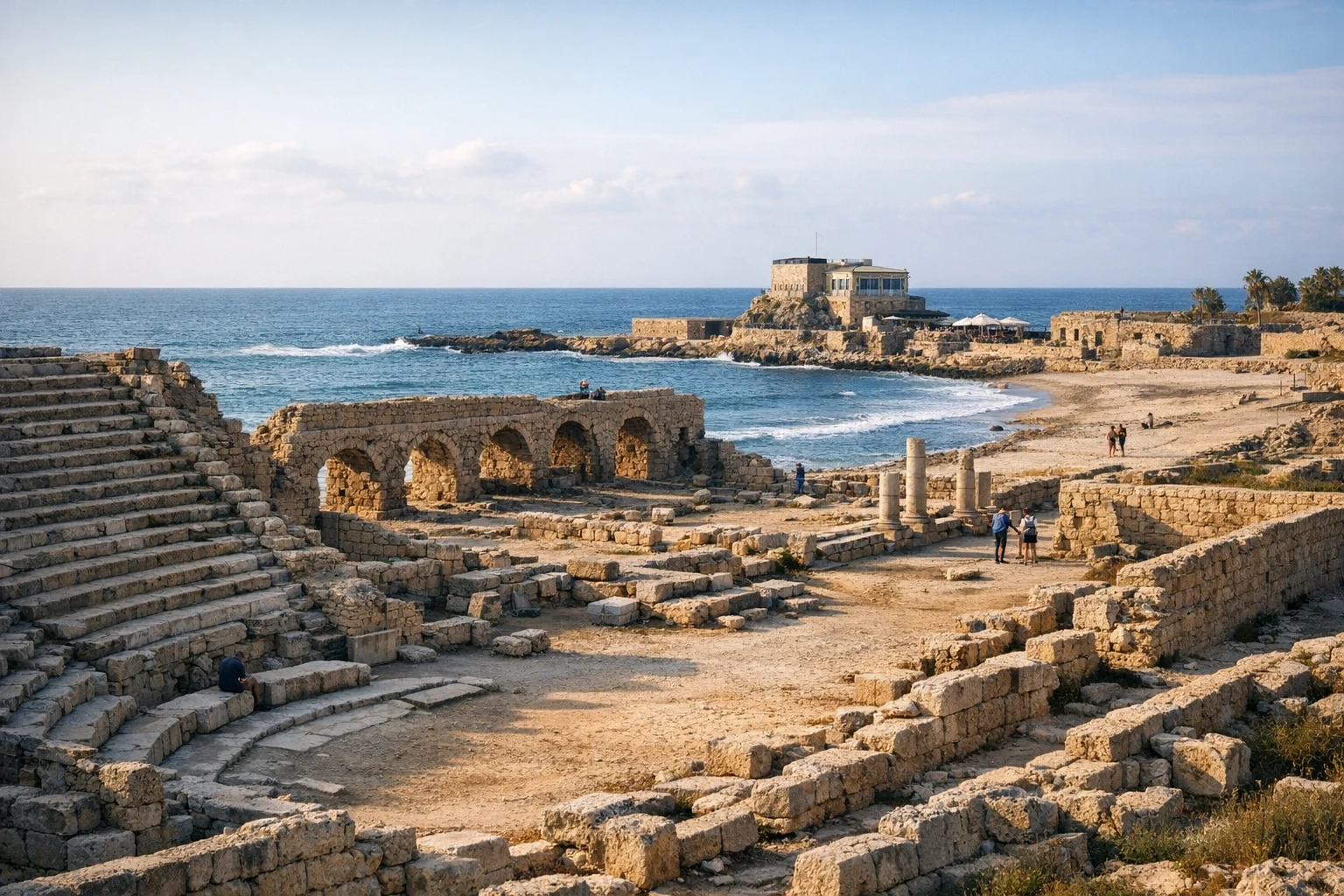 Roman ruins and seafront at Caesarea Maritima in Israel