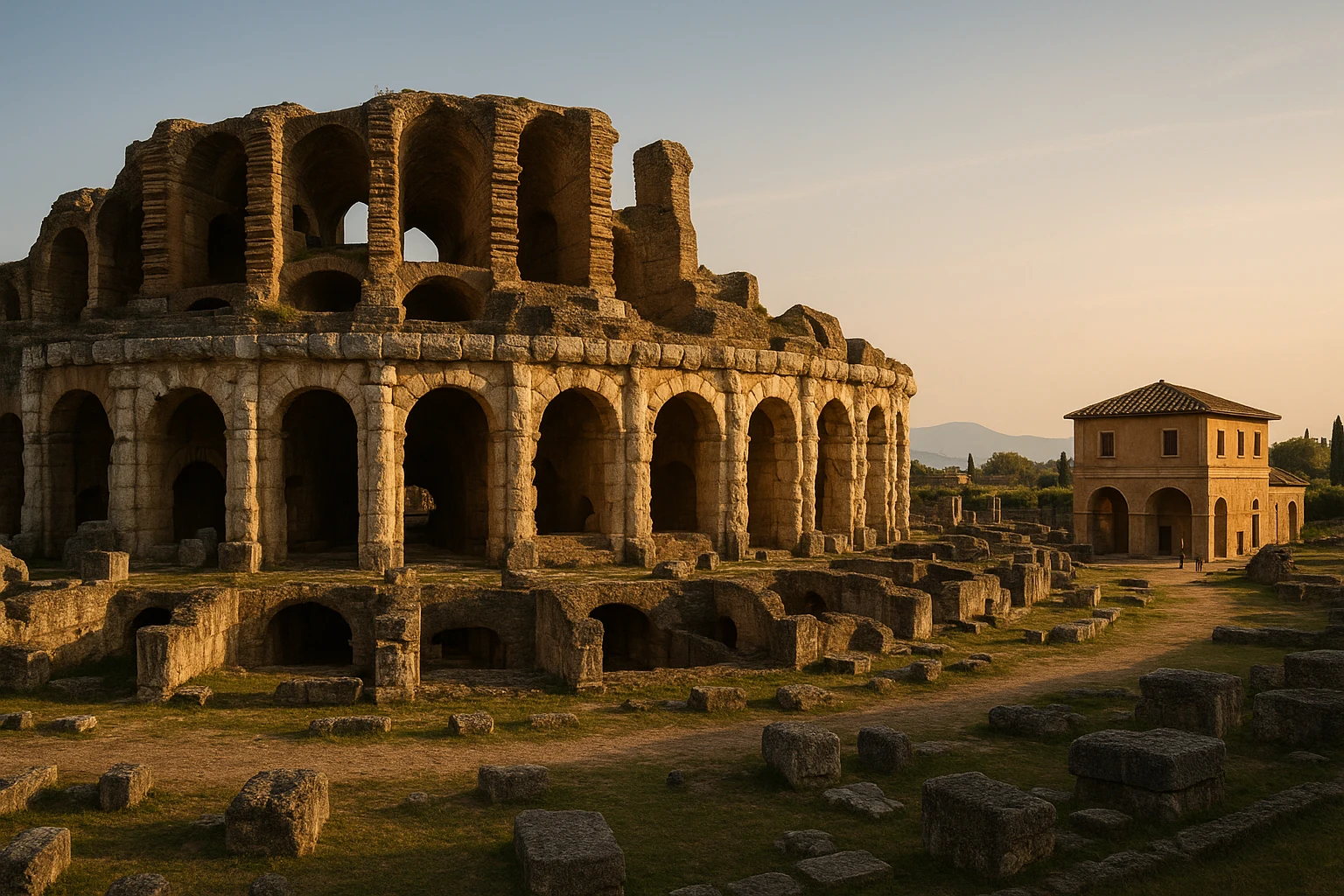 Arena and surviving arches of Capua Amphitheater in Santa Maria Capua Vetere, Italy