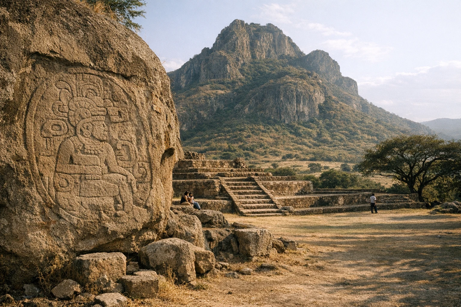 Ancient terraces and hills at Chalcatzingo in Morelos, Mexico