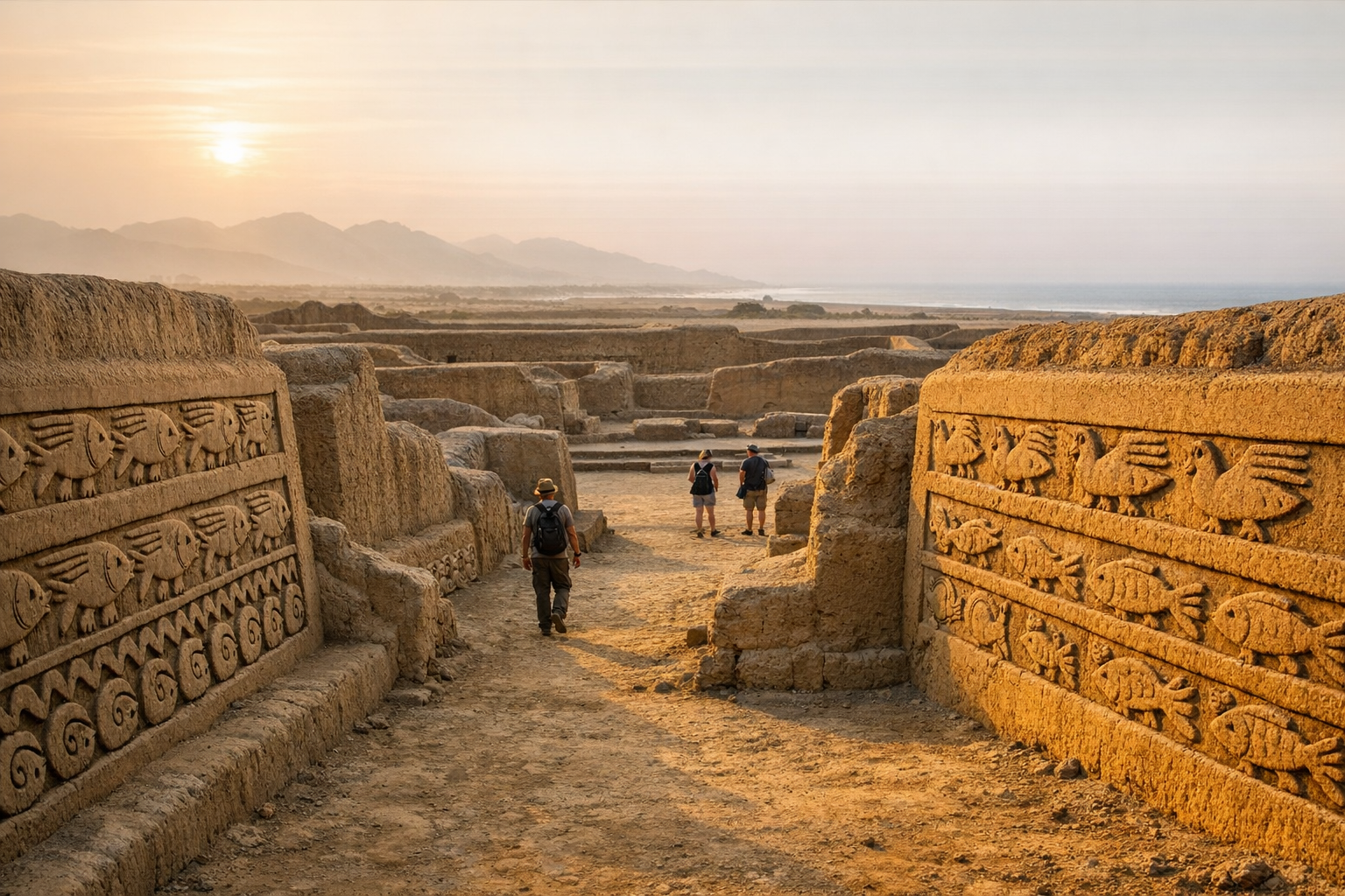 Adobe friezes and courtyards of Chan Chan, Chimu capital near Trujillo, Peru