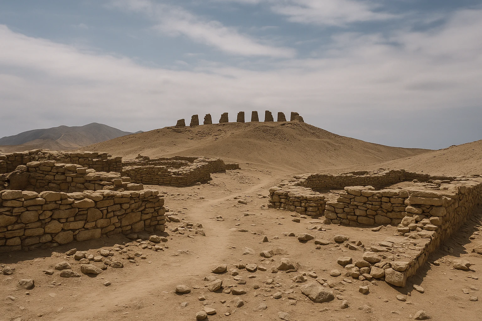 The 13 Towers ridge and desert landscape at Chankillo, Peru