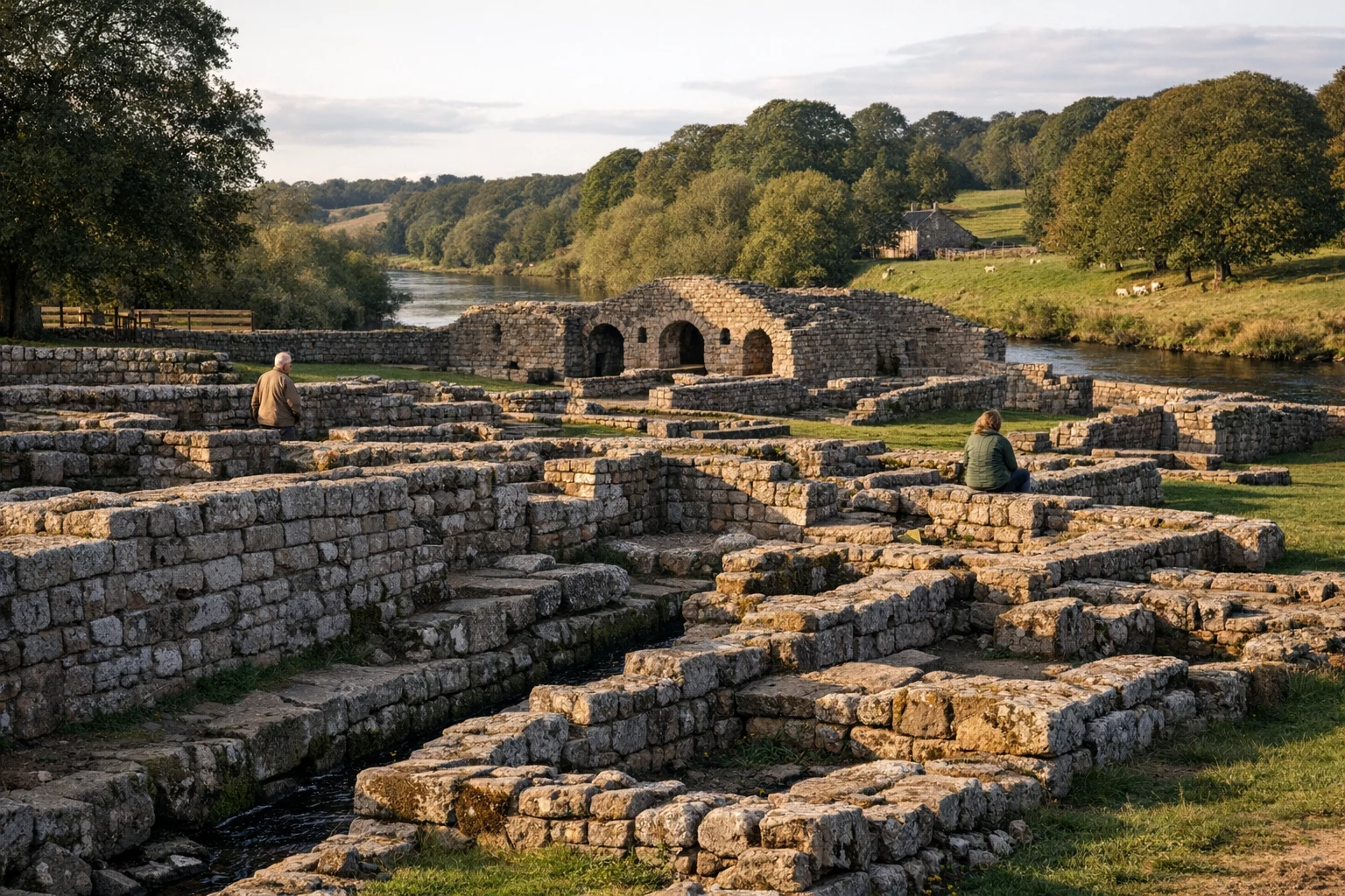 Ruins of Chesters Roman Fort in the United Kingdom beside the River North Tyne