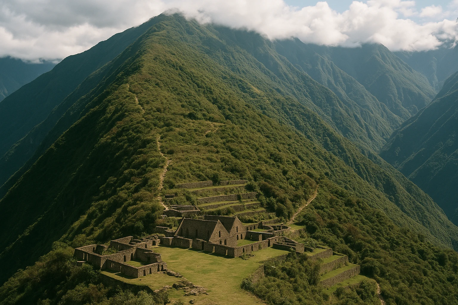 Terraces and ceremonial ruins at Choquequirao, Peru