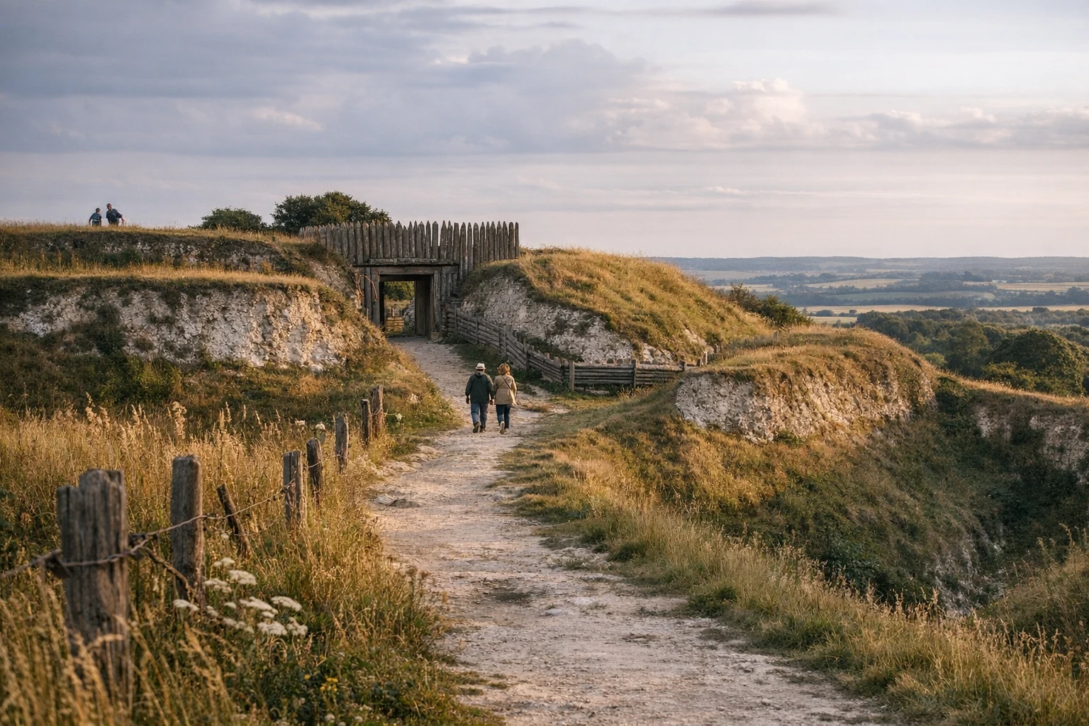 Earthwork ramparts of Danebury Iron Age Hillfort in Hampshire, United Kingdom