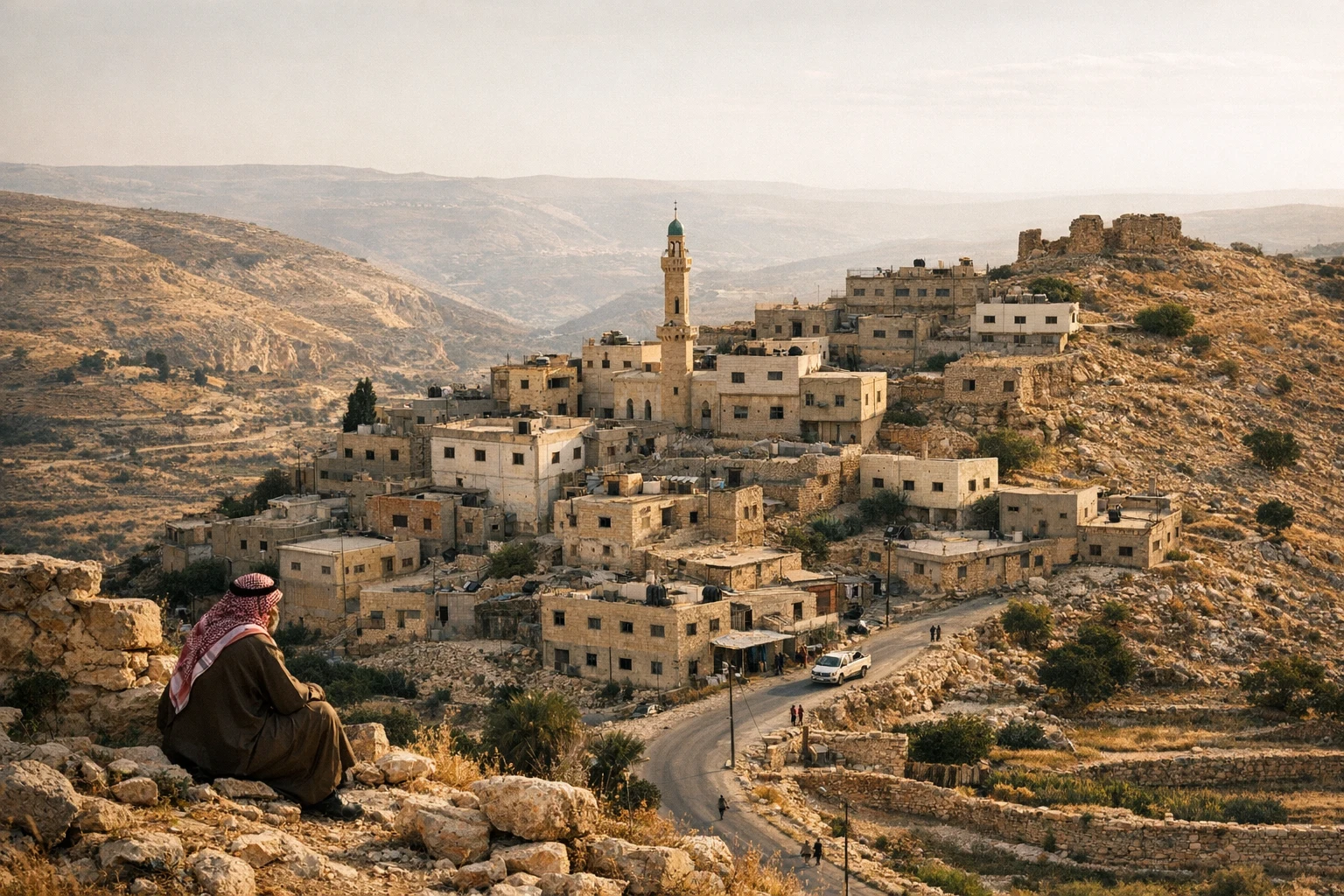 Ancient ruins and hilltop landscape at Dhiban in Jordan