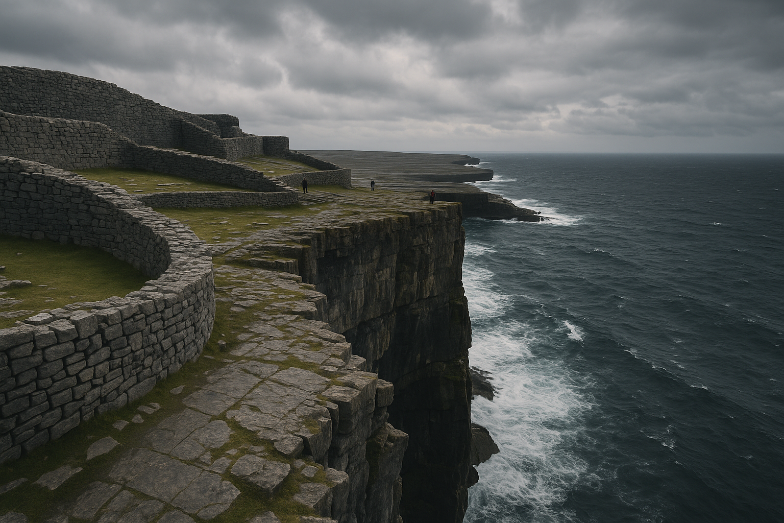 Dún Aonghasa stone fort above Atlantic cliffs on Inis Mór, Ireland