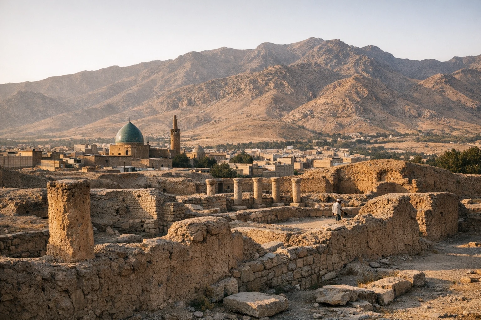 Archaeological remains of Ecbatana in Hamadan, Iran, with excavated walls and ancient foundations