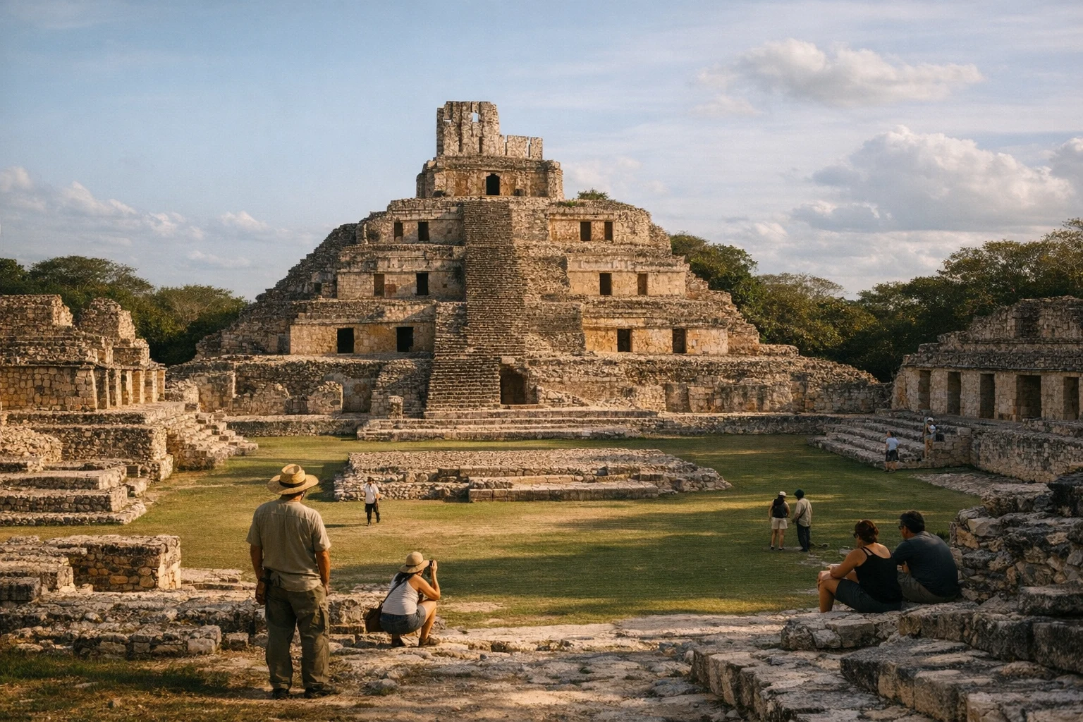 Ancient pyramids and plazas at Edzná in Campeche, Mexico