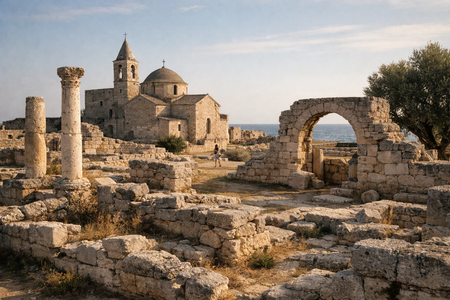 Ancient ruins of Egnazia overlooking the Adriatic coast in Apulia, Italy