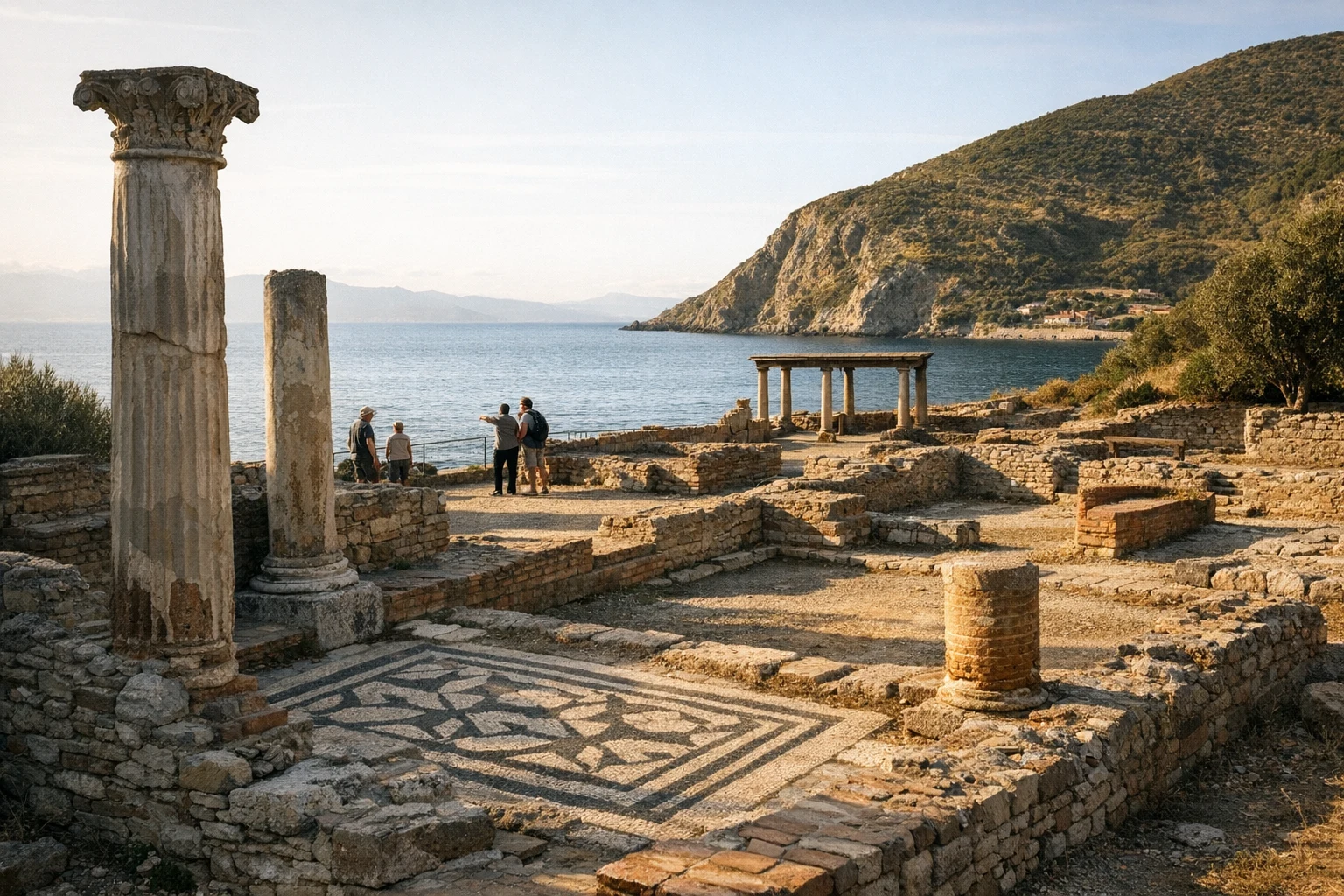 Ruins of Elba Roman Villas overlooking the coast of Elba, Italy
