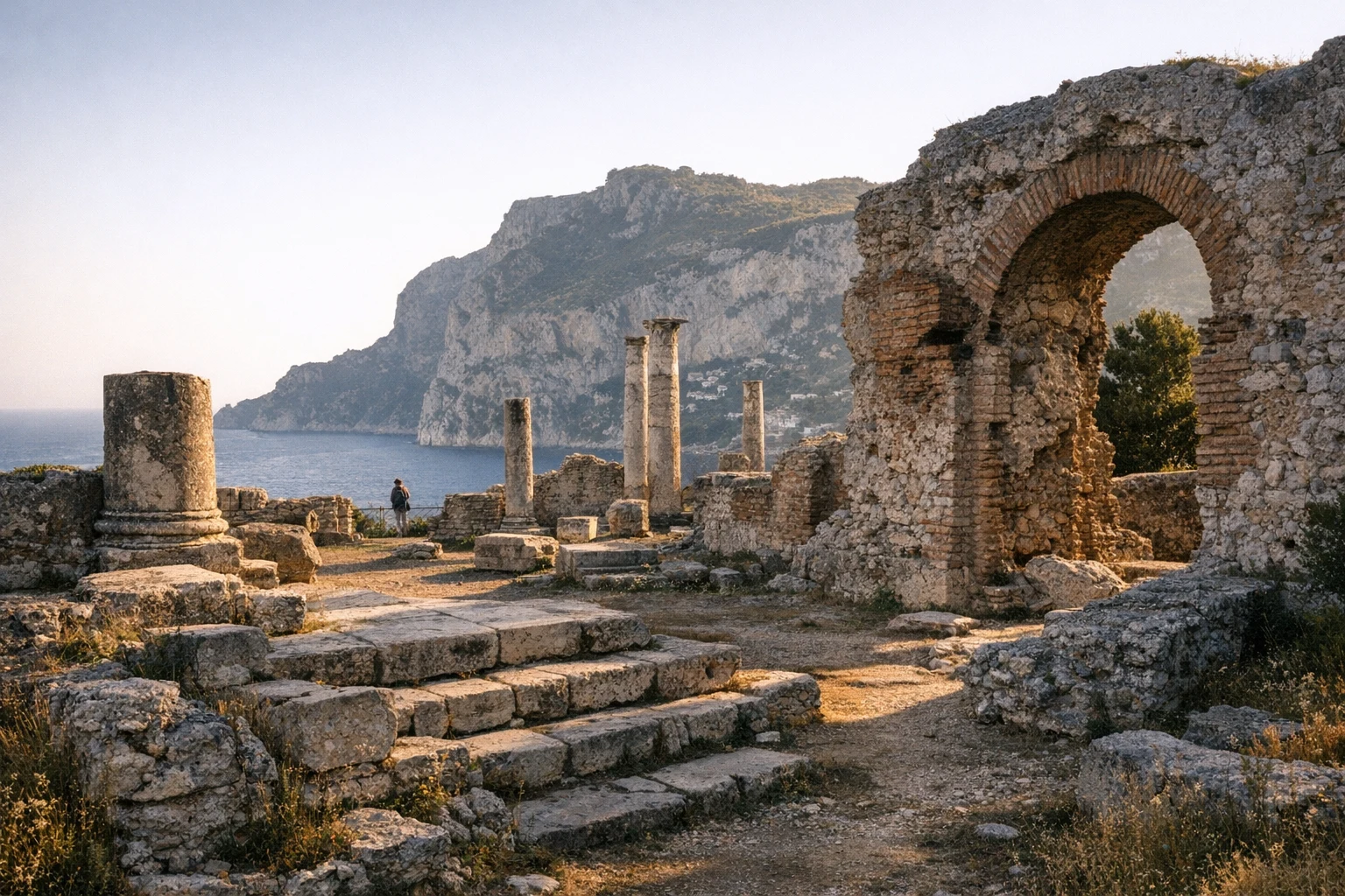 Ruins and terraces associated with Emperor Augustus's Villa (Capri) overlooking the sea in Italy